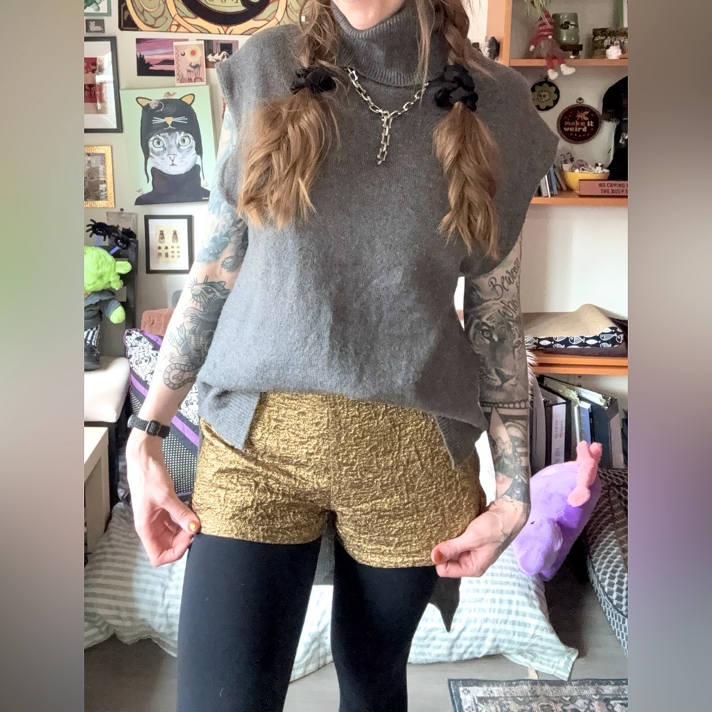 ABS Allen Schwartz Sleeveless High-Low Turtleneck Sweater Vest - Gray